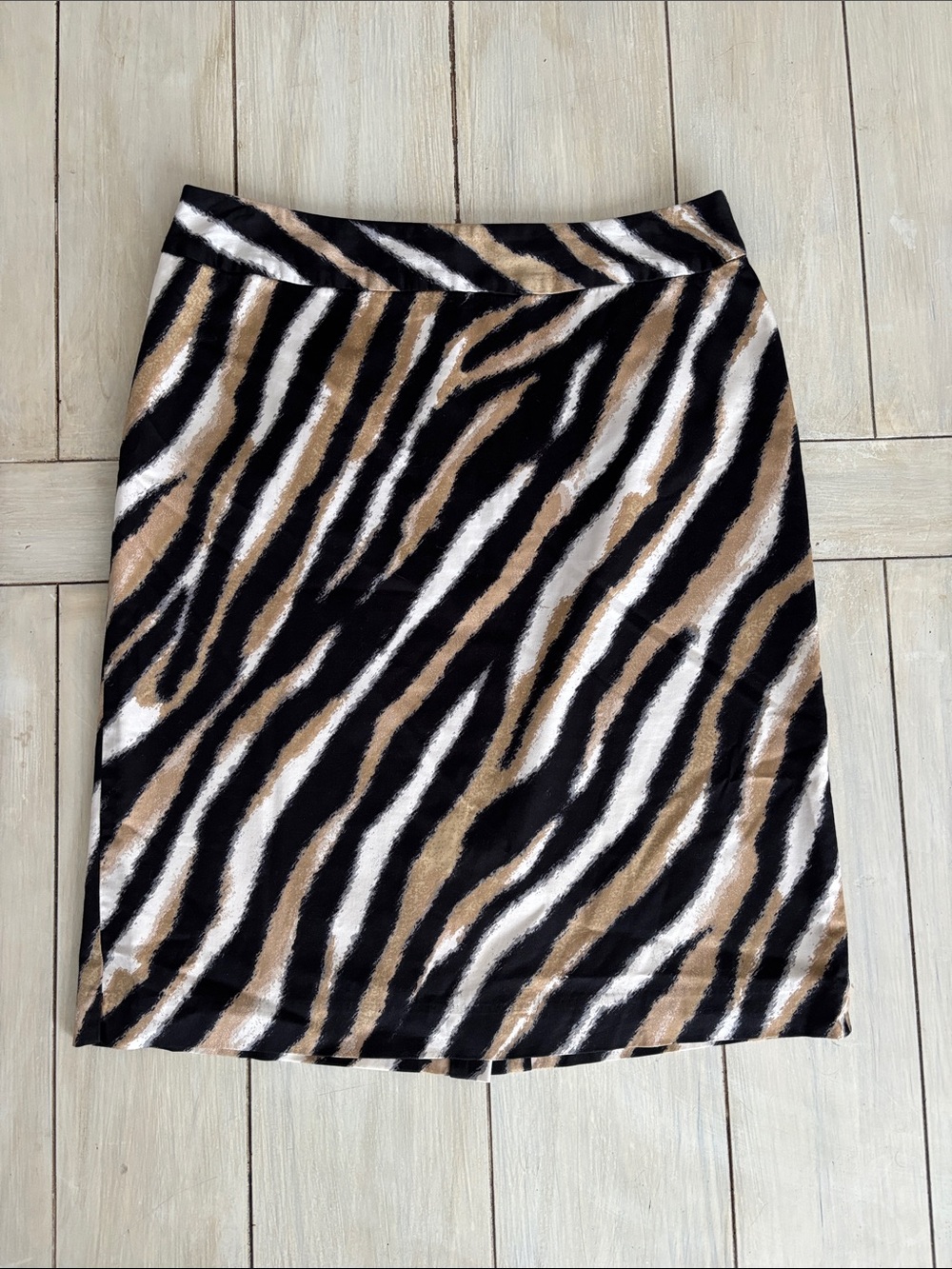 Talbots Brown Black Ivory Animal Stripe Pencil Skirt Size 8 Career Business